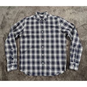 J. Crew Flex Washed Slim Men Med.‎ 100% Cotton Bold Blue Plaid Long Sleeve Shirt